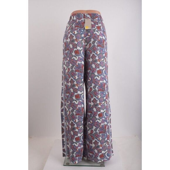 Boden Womans Wide Leg Pants Linen Trousers Paisley UK 14R US 10 Blue Pink NWT - Picture 7 of 10